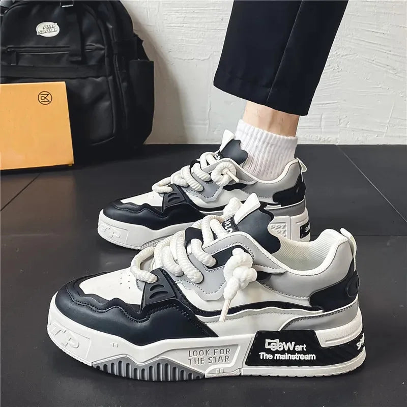 Men's Trendy Street Style Platform Skateboard Shoes Comfortable Non-Slip Durable Casual Lace-up Sneakers for Summer Winter Mesh