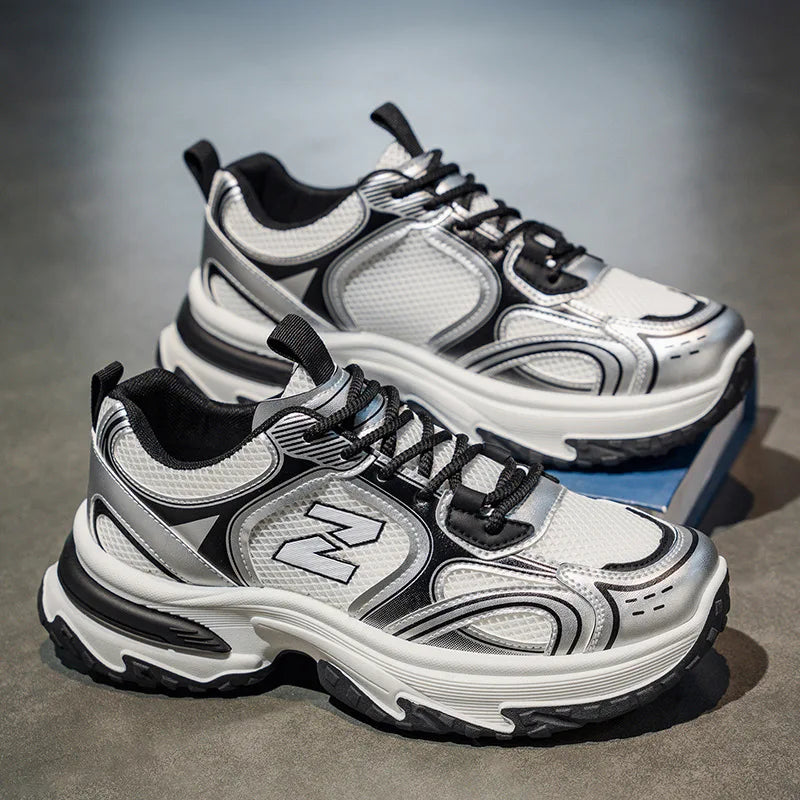 Men's Dad Shoes Autumn New Breathable Mesh Anti-Slip Lace-Up Thick-Soled Height-Increasing Casual Sneakers