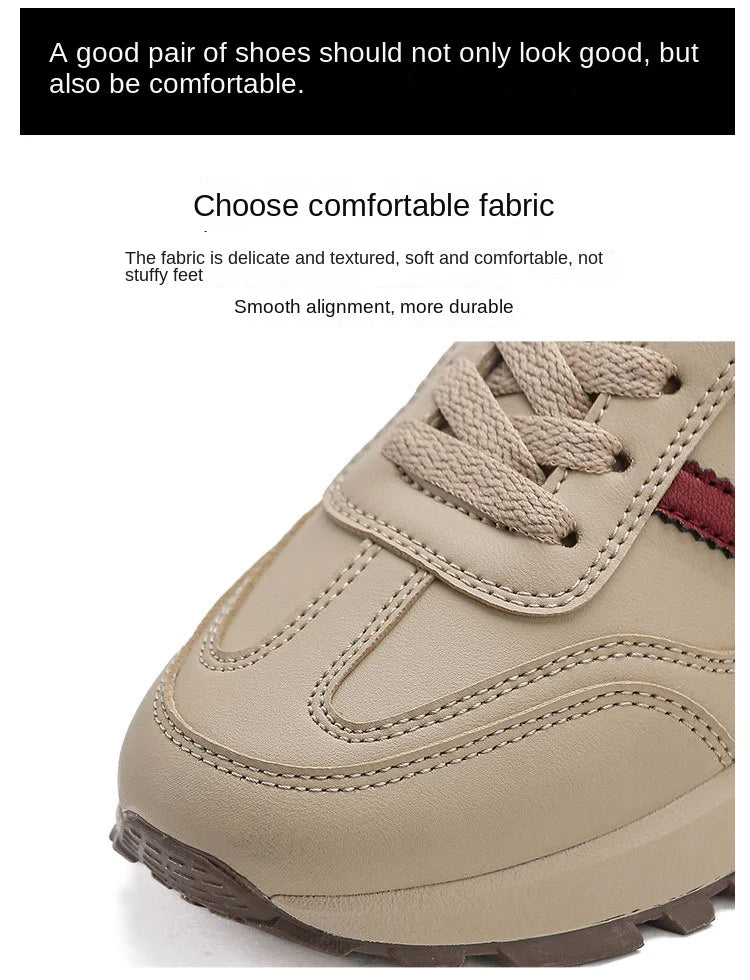 Women's 2025 Spring Autumn Running Flat Sneaker Cross-Border Plus Size All-match Leather Lace-Up Cushioning Non-slip Casual