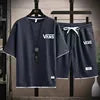 New Cross Border Summer Loose Comfortable Half Sleeve T-shirt Waffle Short Sleeve T-shirt Men's Casual Sports Set