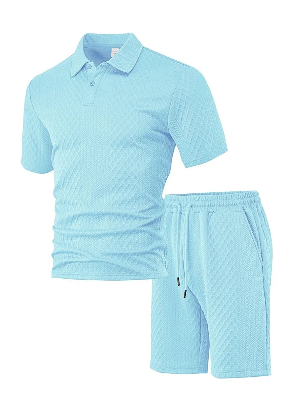 Joychuang New Summer Jacquard Men's T-shirt Set Trendy Lapel Mens Tshirts Shorts Kits Casual Mens Outfits for Men Apparel