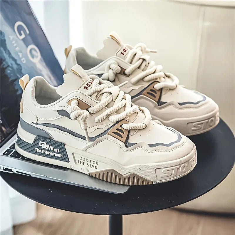 Men's Trendy Street Style Platform Skateboard Shoes Comfortable Non-Slip Durable Casual Lace-up Sneakers for Summer Winter Mesh