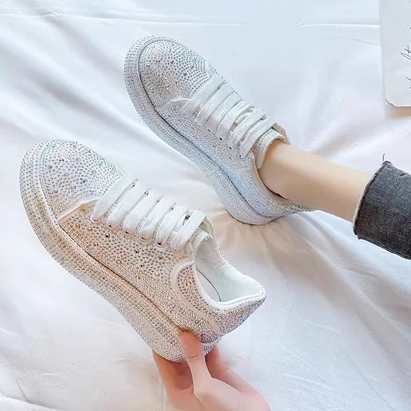 Wholesale Trendy Sporty Elegance Fashion Trend Women's Sneakers Sparkling Rhinestone Platform Sole Skateboarding Shoes