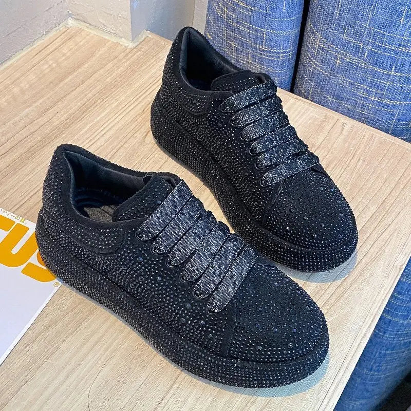 Wholesale Trendy Sporty Elegance Fashion Trend Women's Sneakers Sparkling Rhinestone Platform Sole Skateboarding Shoes