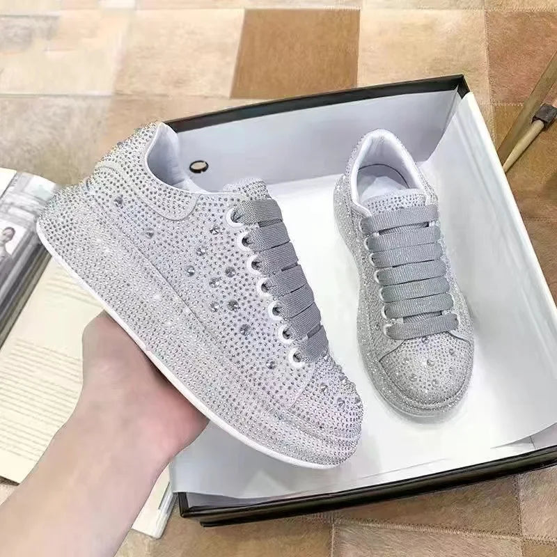 Wholesale Trendy Sporty Elegance Fashion Trend Women's Sneakers Sparkling Rhinestone Platform Sole Skateboarding Shoes
