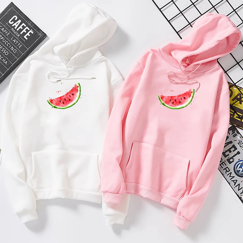Autumn Winter Hooded Watermelon Graphic Print Sweatshirt Woman Harajuku student Pullover Kawaii White Oversized Female Hoodies