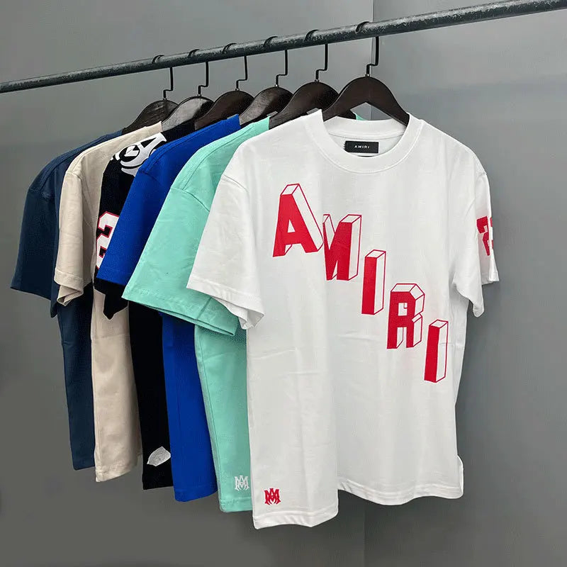 Fashion Brand High Street Unisex Loose Fit Short Sleeve T-Shirt with DTG Printed Letter Pattern Cotton Washed Fabric