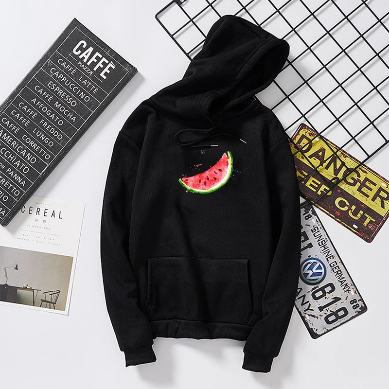 Autumn Winter Hooded Watermelon Graphic Print Sweatshirt Woman Harajuku student Pullover Kawaii White Oversized Female Hoodies