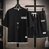 New Cross Border Summer Loose Comfortable Half Sleeve T-shirt Waffle Short Sleeve T-shirt Men's Casual Sports Set