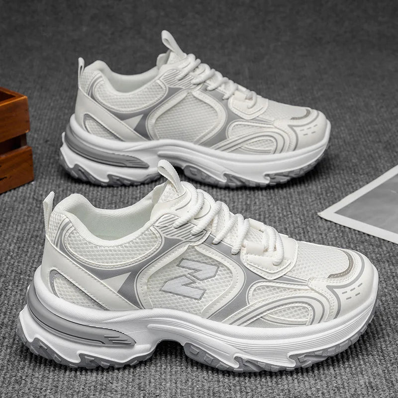 Men's Dad Shoes Autumn New Breathable Mesh Anti-Slip Lace-Up Thick-Soled Height-Increasing Casual Sneakers