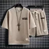 New Cross Border Summer Loose Comfortable Half Sleeve T-shirt Waffle Short Sleeve T-shirt Men's Casual Sports Set