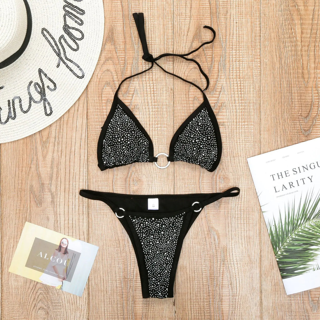 5% off Sequins Diamonds Sexy Bikini Women Swimwear New Push up Padded Thong Bikini Set Swimsuit Summer Beach Bathing Suit