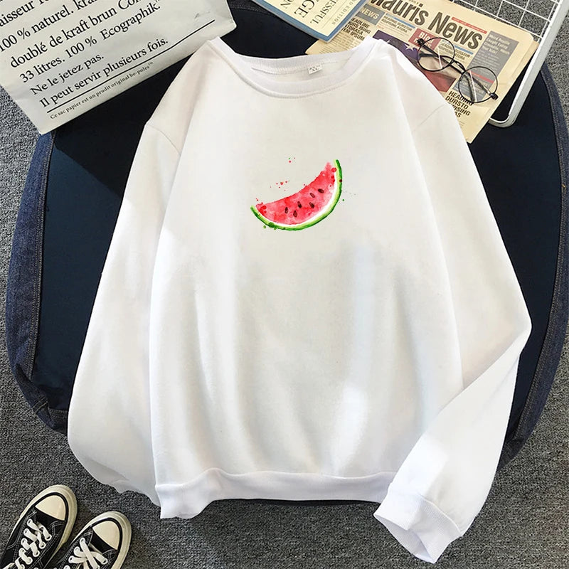 Autumn Winter Hooded Watermelon Graphic Print Sweatshirt Woman Harajuku student Pullover Kawaii White Oversized Female Hoodies