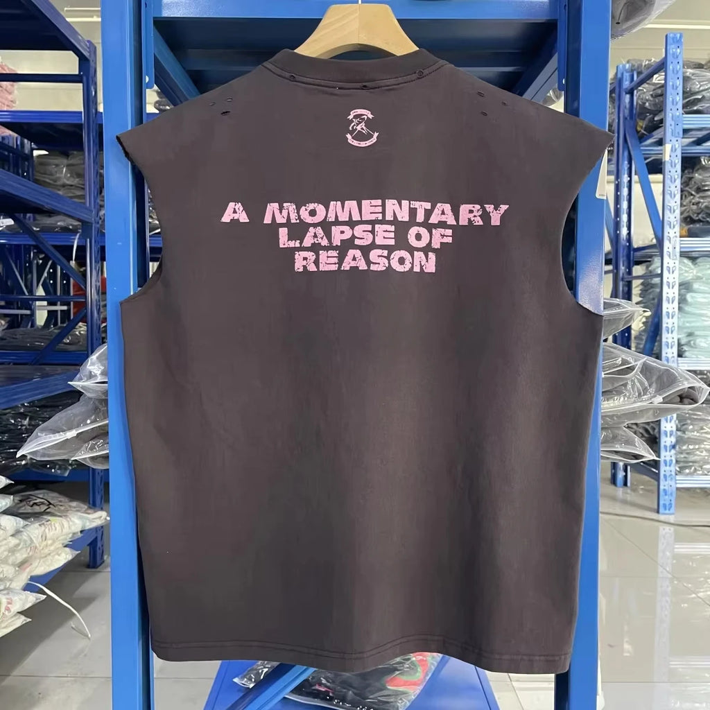 Factory Custom High Quality Cotton Men's T Shirt Print Tops Tee Washed Old Vintage Street Sleeveless Tshirts Men