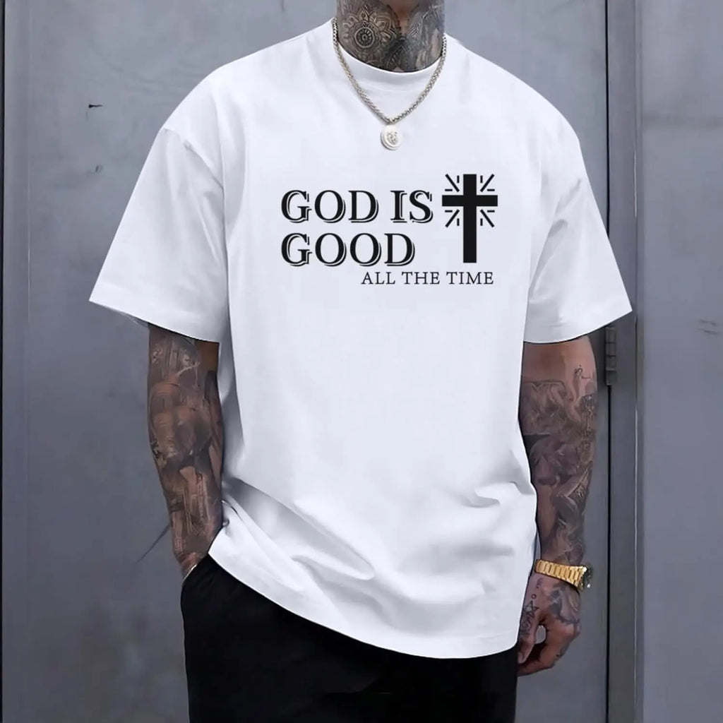 God Is Good Cotton Printed Christian Jesus Cross Men's Religious Faith Inspirational Vintage T-Shirts