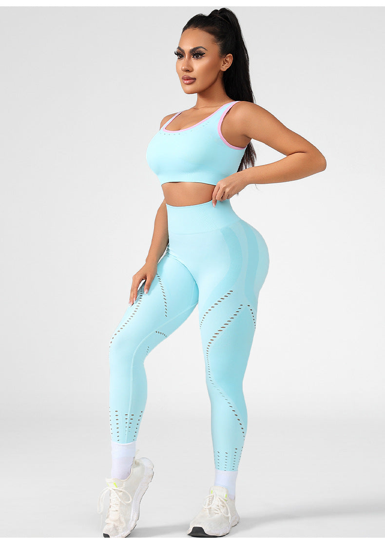 Manufacturer Seamless Yoga Suit Women's Sports Bra Tight Fitness Yoga Pants Butt Lifting Leggings Peach Butt Solid Color