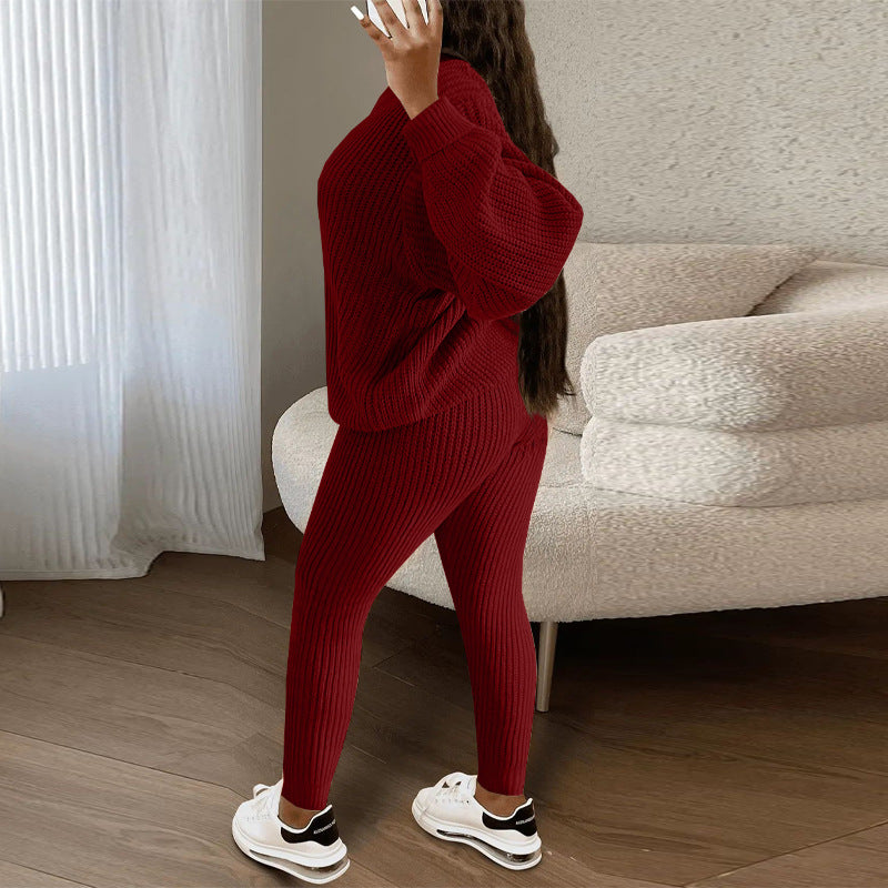 European and American Amazon hot sale fashion casual knitted suit trousers suit foreign trade Women's wool suit