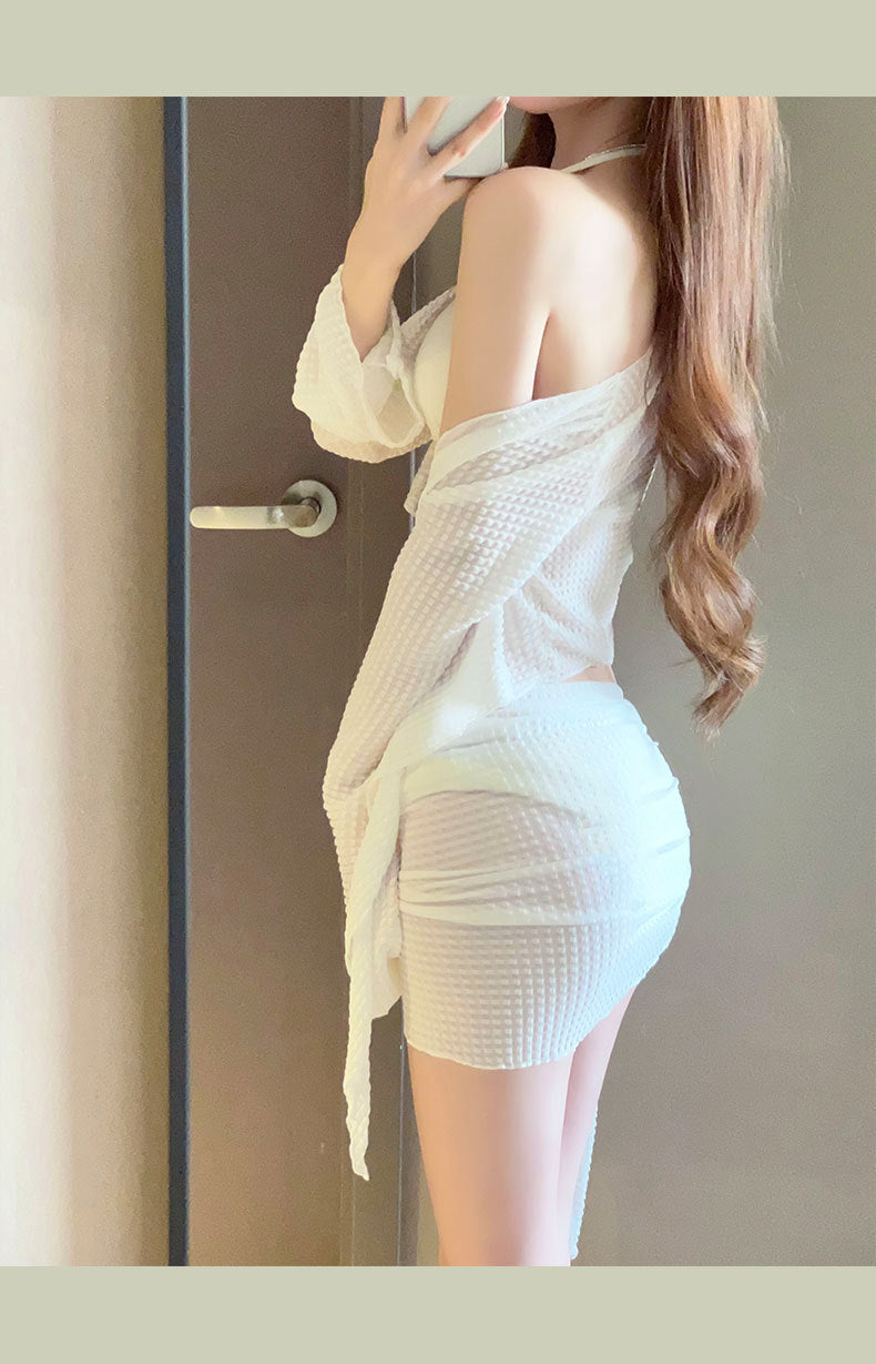 Bikini Swimsuit for Women 2025 New Four-Piece Set High-End Sexy Split Long-Sleeved Swimsuit for Women Pure Color Hot Spring