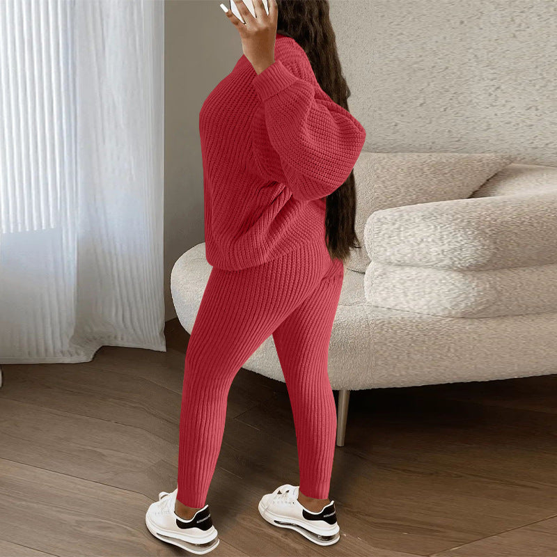 European and American Amazon hot sale fashion casual knitted suit trousers suit foreign trade Women's wool suit