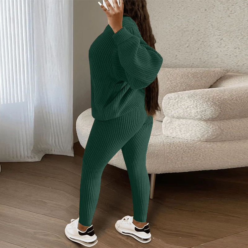 European and American Amazon hot sale fashion casual knitted suit trousers suit foreign trade Women's wool suit