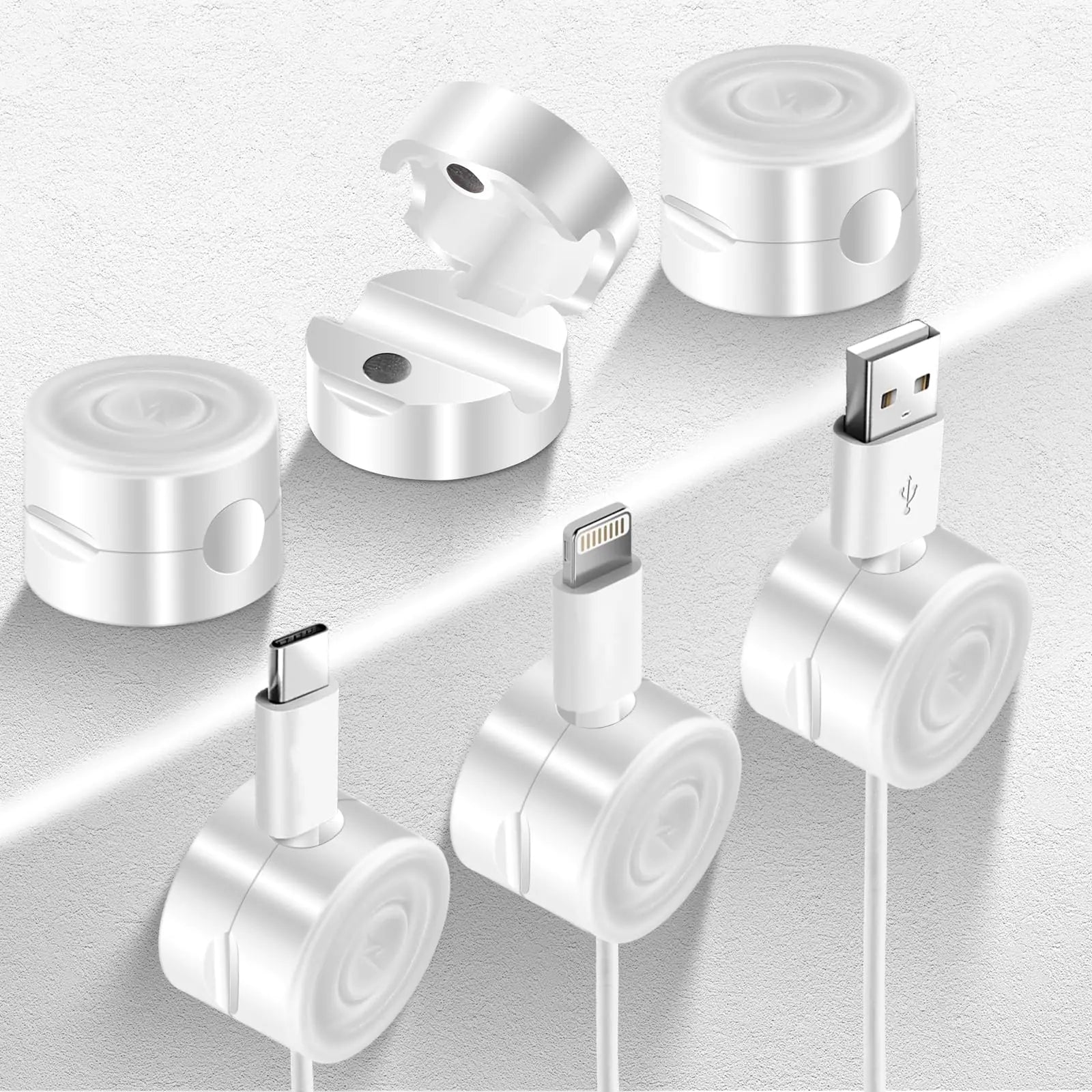Andibro 6 Pack Magnetic Cable Holder Self-Adhesive Phone Cord Organizer Smooth Adjustable Wire Keeper for Hide Charging Cable Keeper Cable Management for Desk Nightstand Home Office Car(White)
