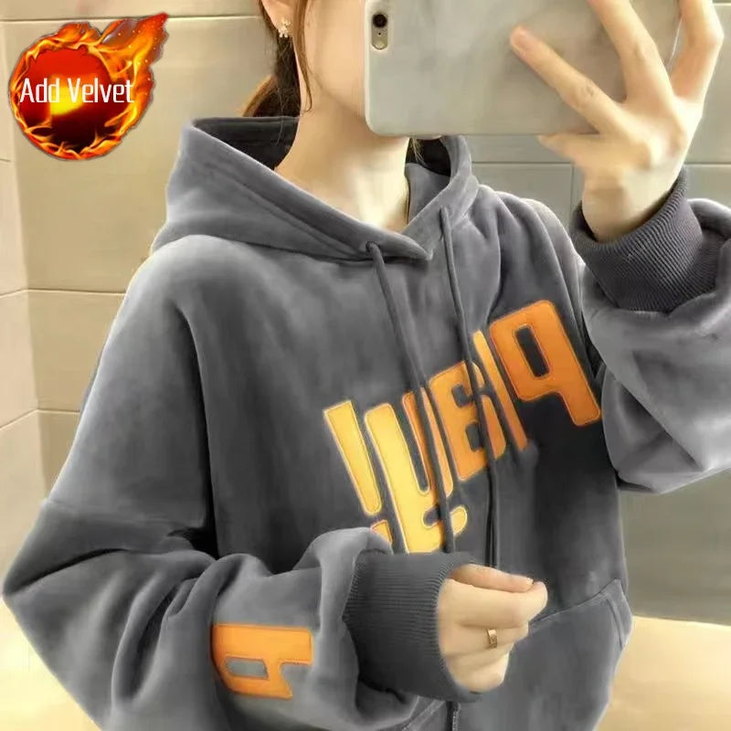 Women's Hooded Sweatshirts Long Sleeve Streetwear Hoodies Trend Loose Baggy Y 2k Vintage 2000s Sport Y2k Nice Color M Female Top