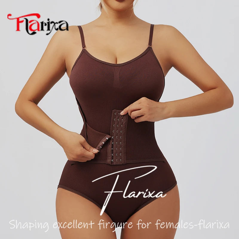 Flarixa Women Suspender Shapewear Bodysuit With Hooks Seamless Waist Trainer Body Shaper Briefs Butt Lifter Tummy Slimming Faja