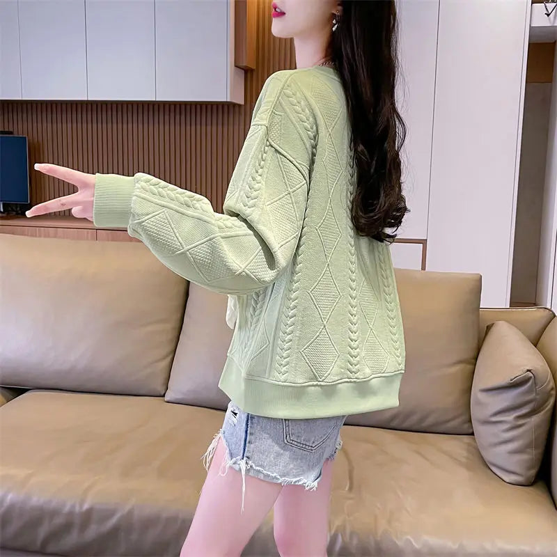 Fashionable Round Neck Sweatshirt for Women 2025 New Spring and Autumn Loose and Versatile Thin Pullover Short Versatile Top