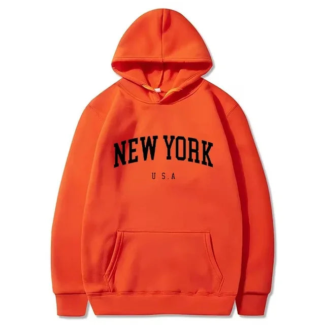 Women New York U.S.A City Hoodies Fashion Letter Printed Graphic Sweatshirts Loose CasuaMen l Harajuku Hooded Pullover Sportwear