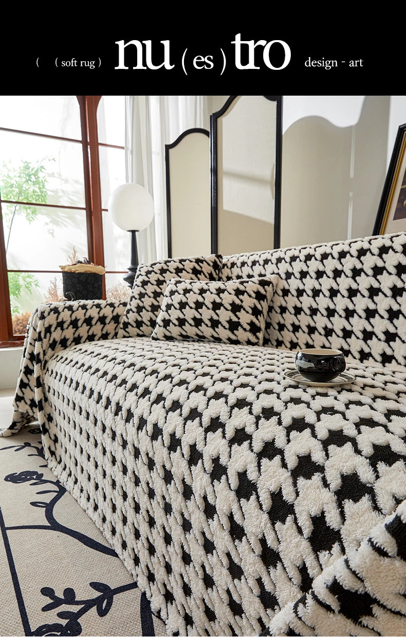 Houndstooth Soft Plush Throws Blankets for Sofa Bohemian Style Jacquard Sofa Cushion Cover Oversized Furniture Protector Blanket