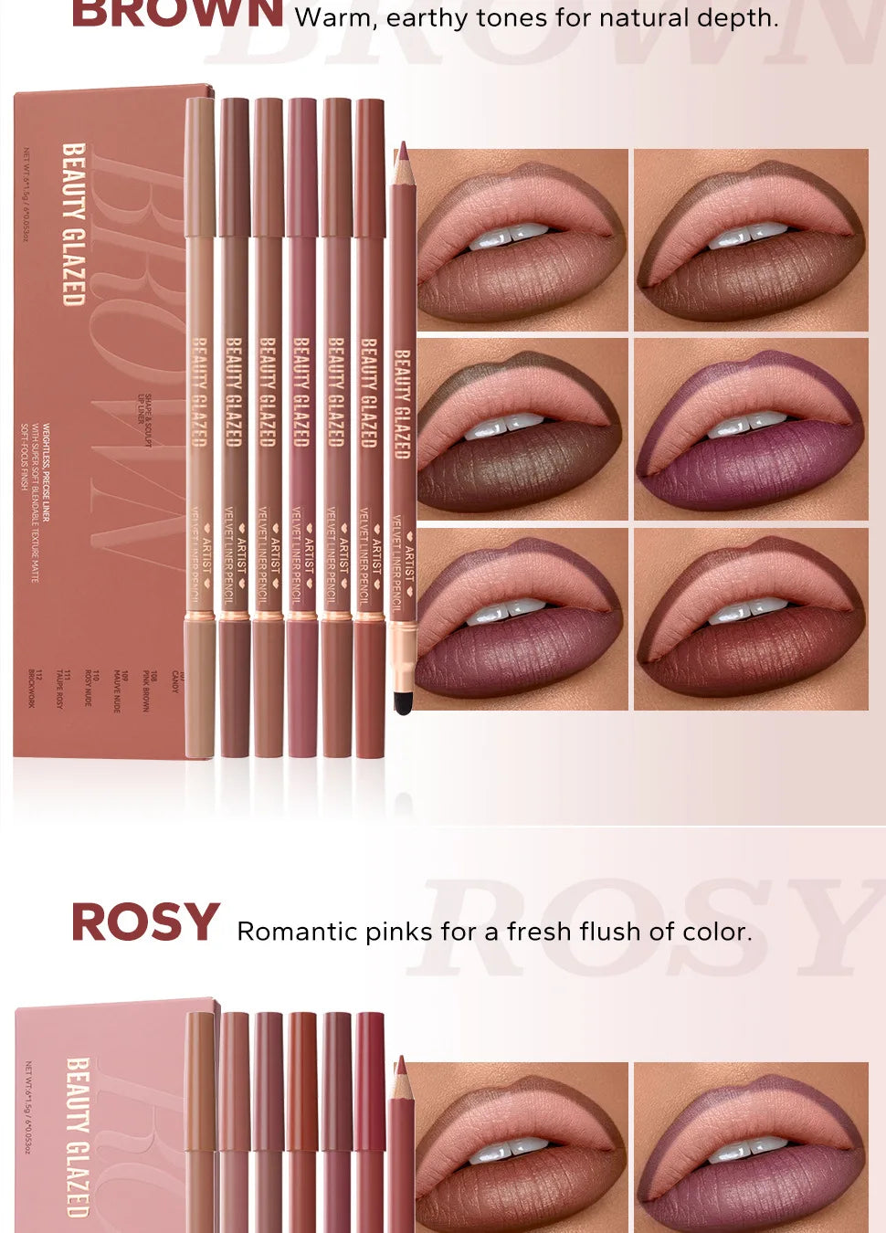 6pcs Matte Dual-Ended Lip Liner Pencils Set Long-Lasting Non-Drying Perfect for Lining Filling Lips Versatile for All Skin Typ