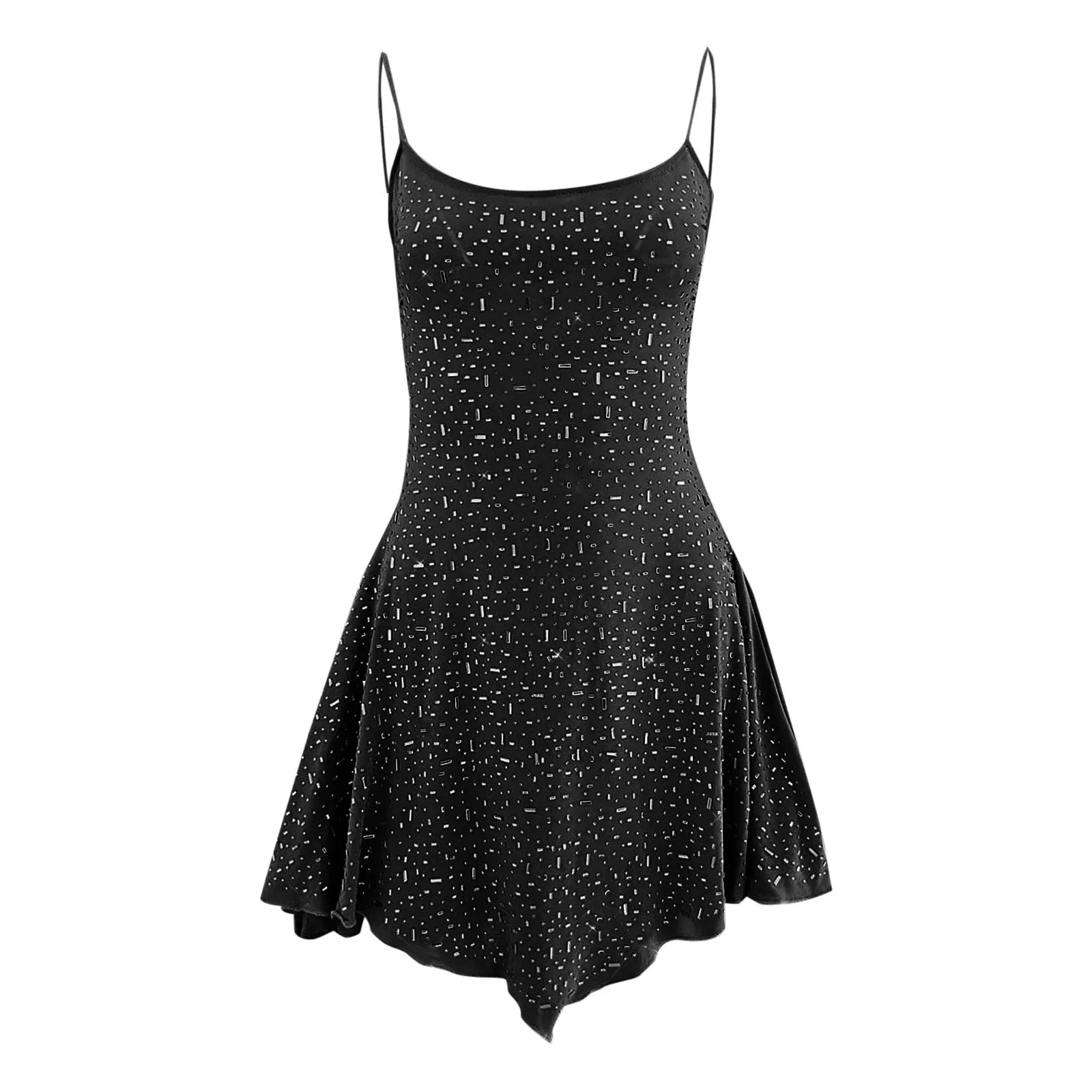 Prom Dresses Crew Neck Women's Party Dress With Diamond Semi See Through Suspender Sleeveless Dresses for Women Hot Sale