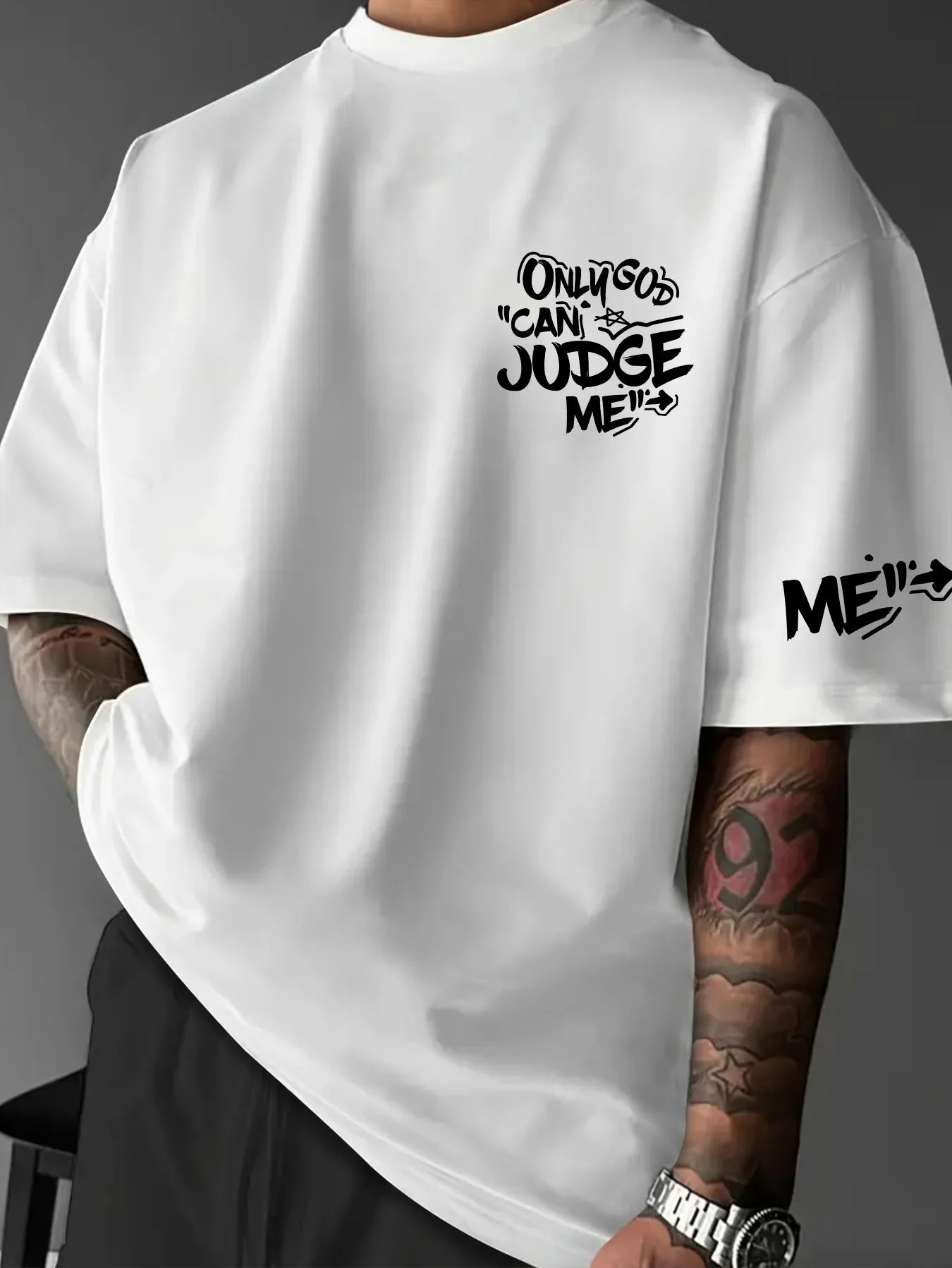 Printed T-shirt for Men New Summer Fashion "Only God Can Judge Me" Graffiti Printed Tee Machine Washable S-XXL
