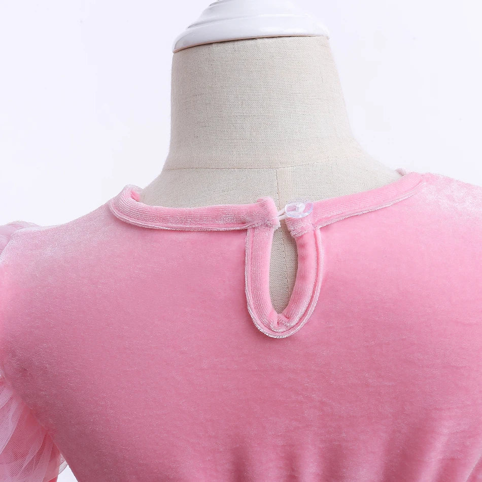 Girls Princess Pink Dress Children Rapunzel Pink Clothing Girls Spring Autumn and Winter Velvet Dress Kids Stage Performs Clothe