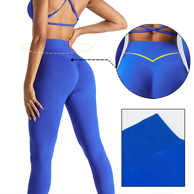 Yoga Leggings Women Seamless Sports Yoga Pants Low Ribbed Band Gym Clothes Fitness Workout Wear Scrunch Bum Tights