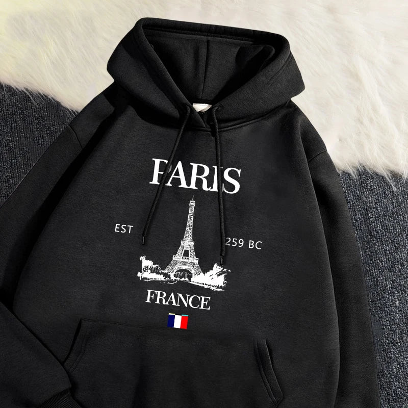 Fashion Womens Hoodies Paris France Eiffel Tower Printing Sweatshirt Pocket Soft Warm Breathable Pullover Autumn Winter Tops
