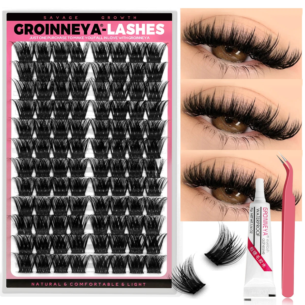 GROINNEYA Clusters Lash  Cluster Lashes Individual Lashes Natural Look C Curl Fluffy Cluster Lashes DIY Eyelash Extension