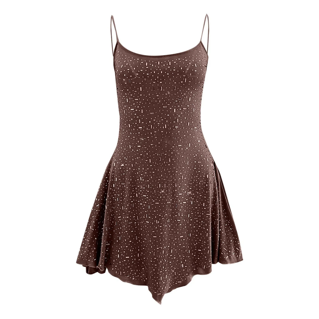 Prom Dresses Crew Neck Women's Party Dress With Diamond Semi See Through Suspender Sleeveless Dresses for Women Hot Sale