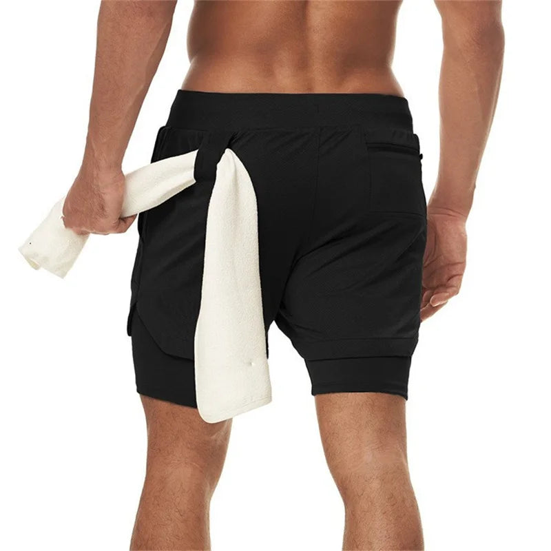 2025Men Running Shorts 2 In 1 Double-deck Sport Shorts Sportswear Gym Fitness Short Pants Training Jogging Bottom Men's Clothing