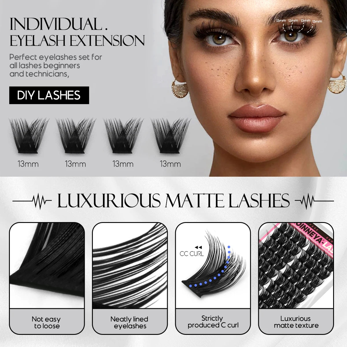 GROINNEYA Clusters Lash  Cluster Lashes Individual Lashes Natural Look C Curl Fluffy Cluster Lashes DIY Eyelash Extension