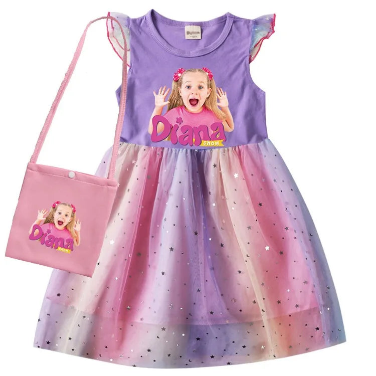 Diana and Roma Dress for Girls Princess Princess Costumes Children Birthday Halloween Party Vestidos Kids Short Sleeve Dresses