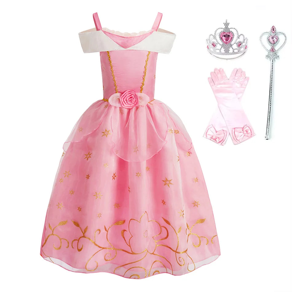 Children Princess Costume Party Fancy Flower Vestido New 2024 Christmas Birthday Carnival Dress Up Rapunzel Belle Disguise Frock