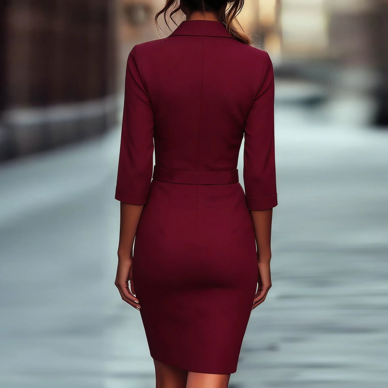 Women Business A Line Dress Simple Solid Color With V Neck Half Sleeve Dress Lady Daily Office Elegant Exquisite Cozy Dress