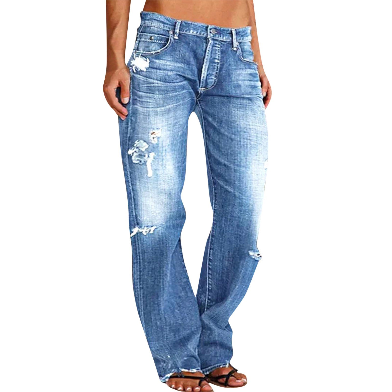 Straight Leg Jeans For Women High Waist Cargo Pants Ripped Hem Low Waisted Jeans High Waisted Stretch Jeans Pantalones De Mujer