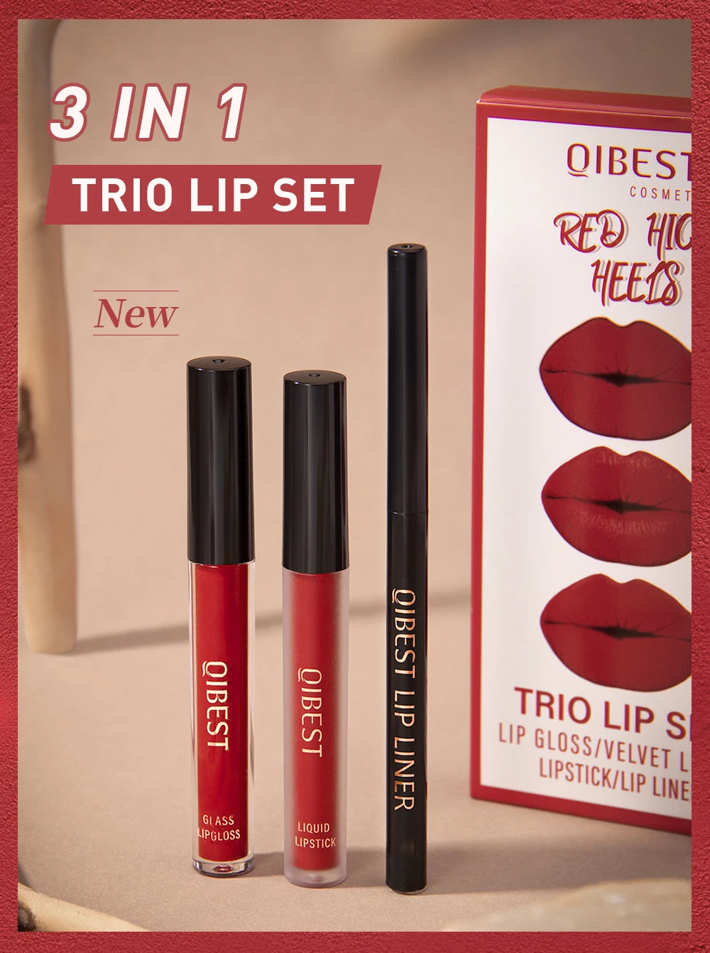 3pcs Lip Makeup Sets Lip Gloss Glaze Tint Long-lasting Matte Liquid Lipstick Waterproof Sweatproof Lip Liner Pencil Contour Kits