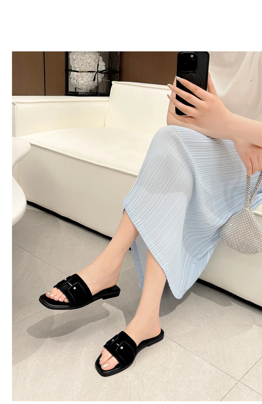 Womens slippers summer elegant versatile casual breathable anti-slip suitable outdoor travel beach activities flat shoes sandals
