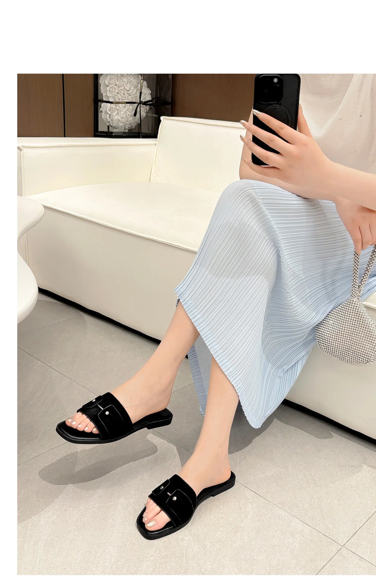 Womens slippers summer elegant versatile casual breathable anti-slip suitable outdoor travel beach activities flat shoes sandals