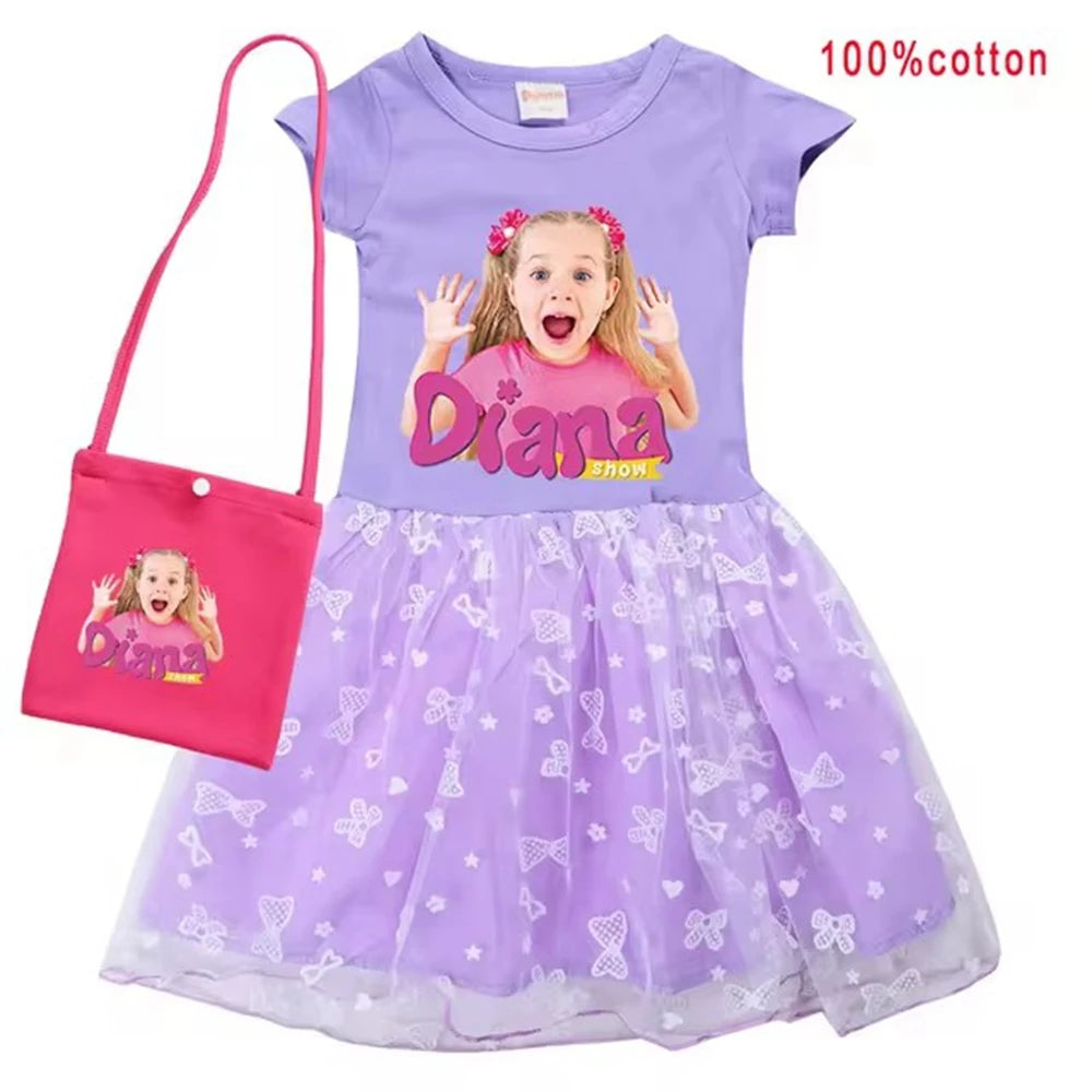 Diana and Roma Dress for Girls Princess Princess Costumes Children Birthday Halloween Party Vestidos Kids Short Sleeve Dresses