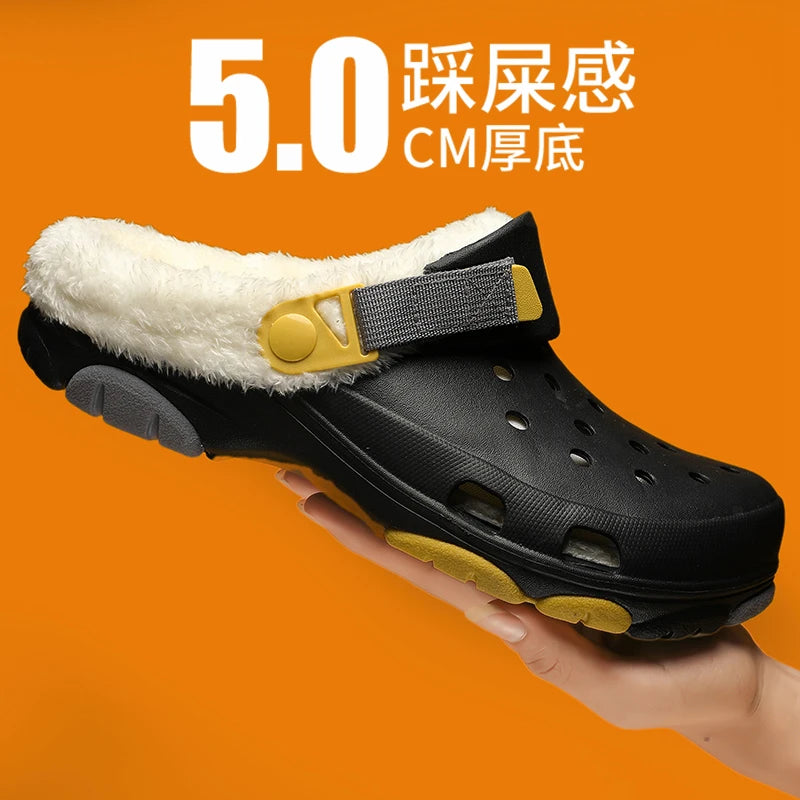 Men Slippers Slippers for Men Waterproof Soft and Comfortable Warm Add Velvet Couple Women Home Shoes Non-Slip Wear-resistant
