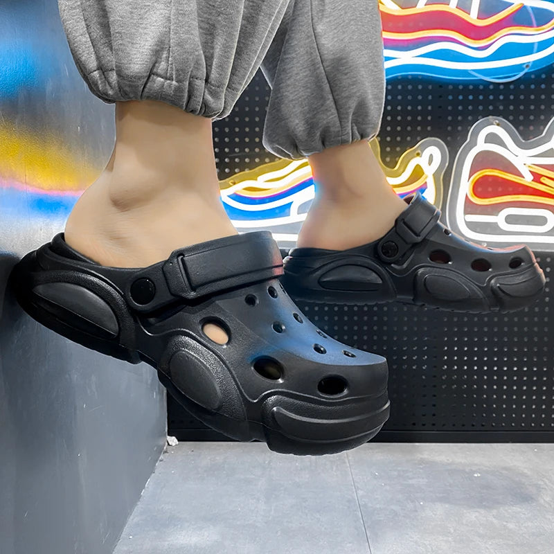 Men's Casual Sandals 2026 Summer Thick-Soled Non-Slip Breathable Closed Toe Beach Slippers Lightweight Comfort Shoes
